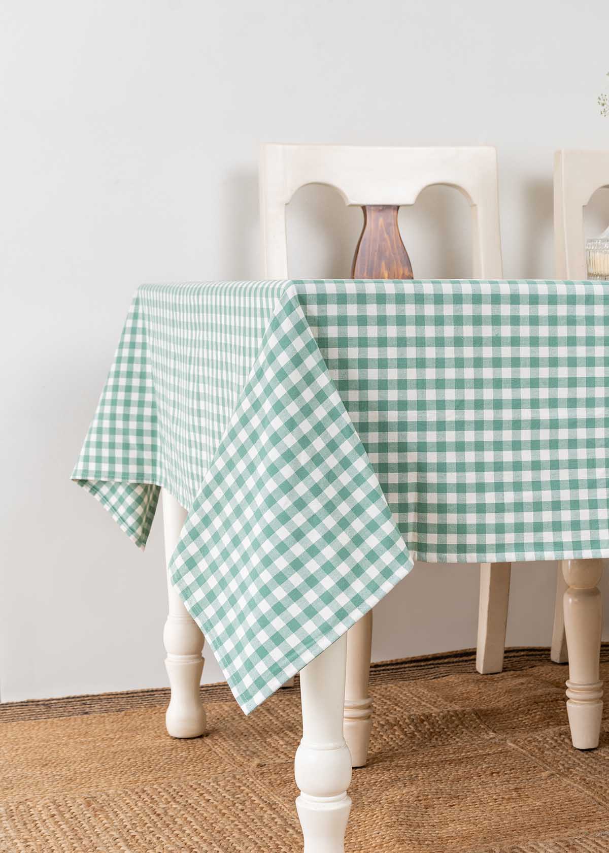 Gingham checks geometric prints 100% cotton table cloth for 4 seater, 6 seater, 8 seater for dining table- Sage Green
