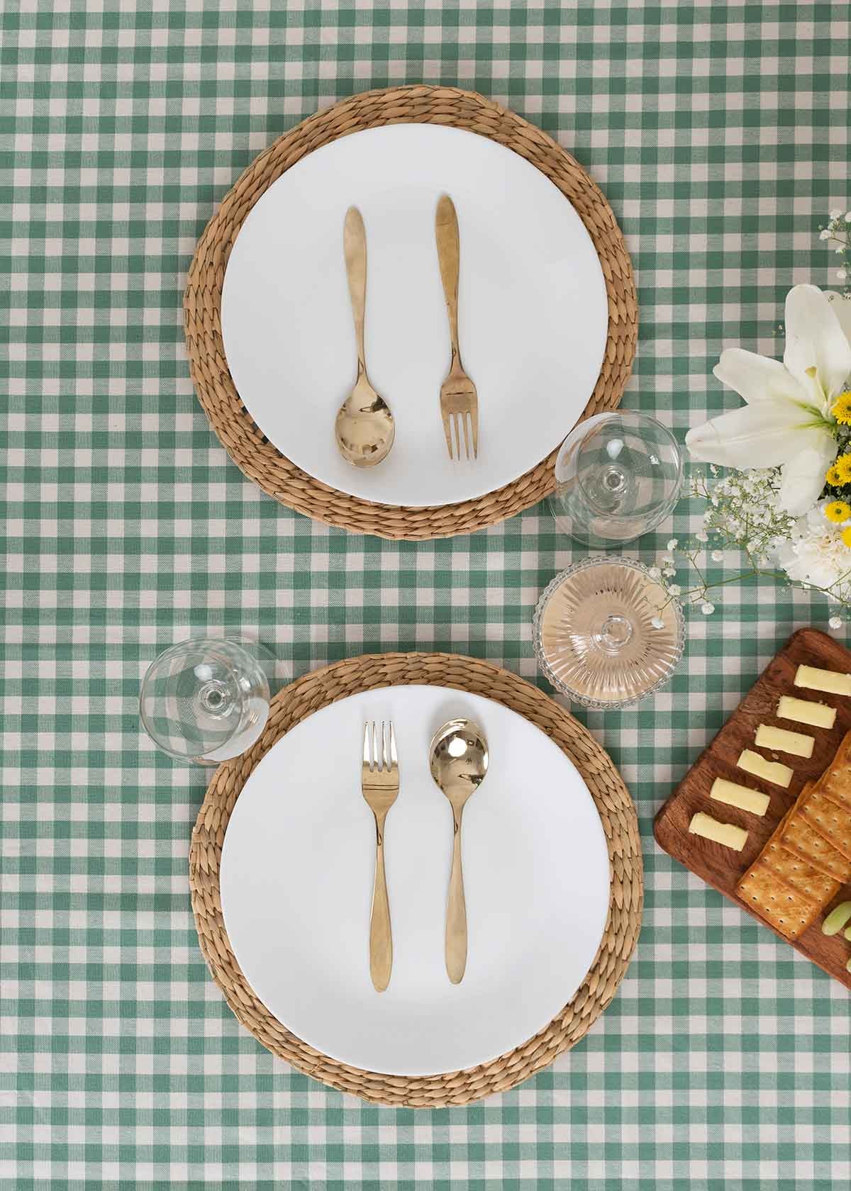 Gingham checks geometric prints 100% cotton table cloth for 4 seater, 6 seater, 8 seater for dining table- Sage Green