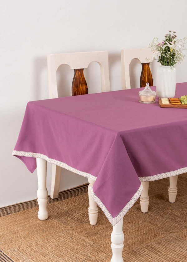 Solid colors with lace border 100% cotton table cloth for 4 seater, 6 seater, 8 seater dining table