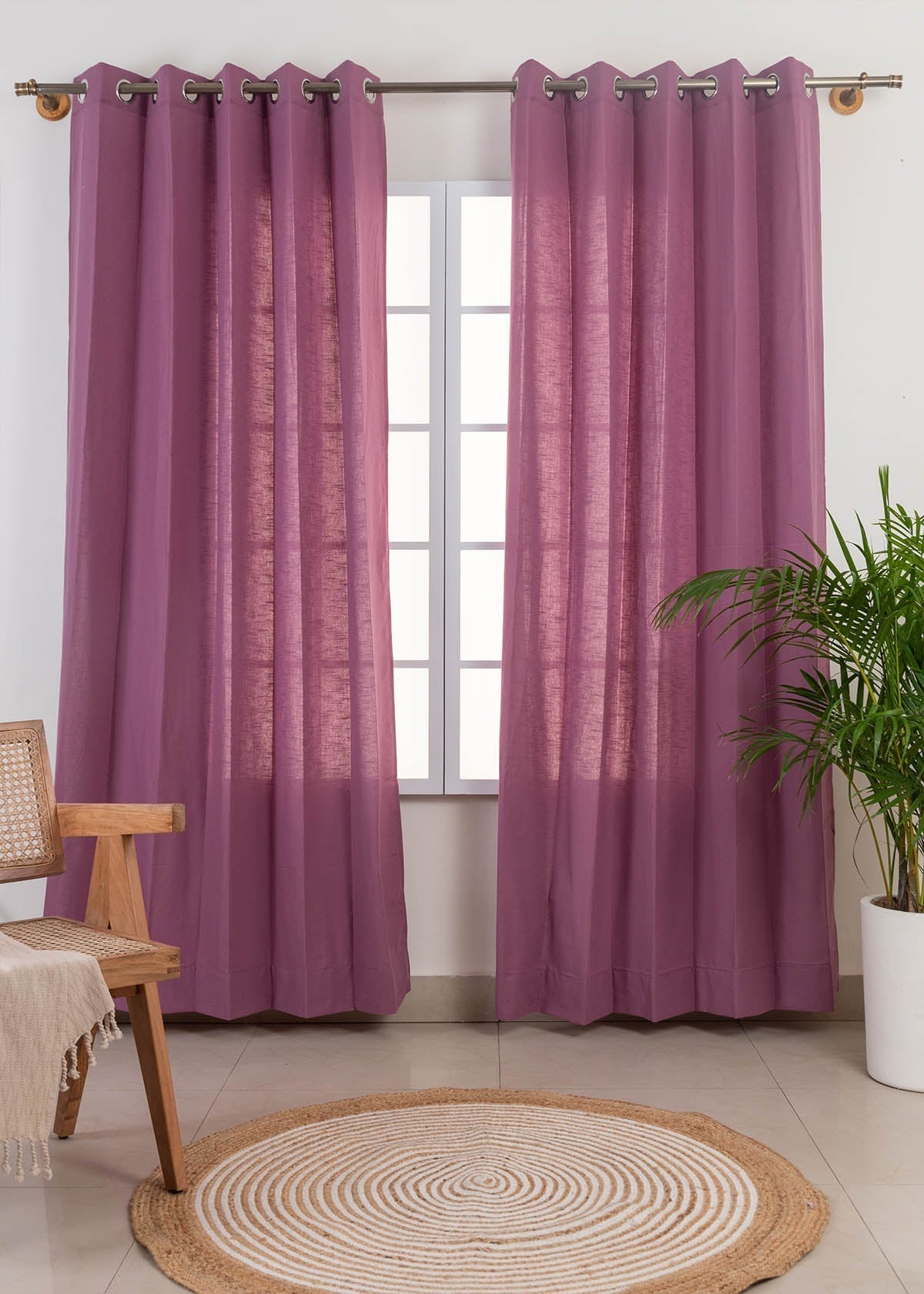 Solid Grape 100% cotton plain curtain for bedroom - Room darkening - Pack of 1