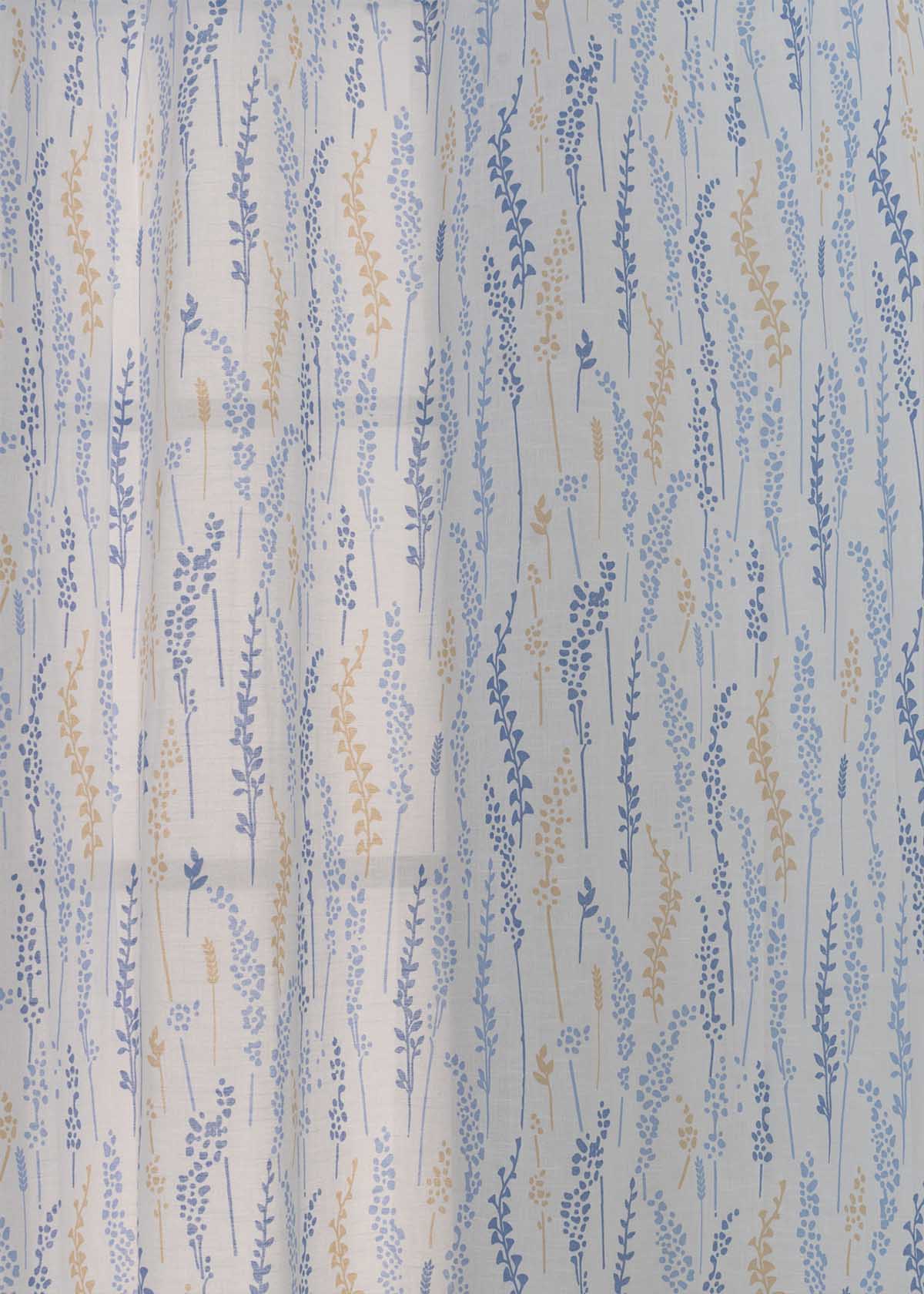 Grass fileds floral prints 100% cotton sheer curtain for Living Room -  Light filtering - White, Blue - Single Panel