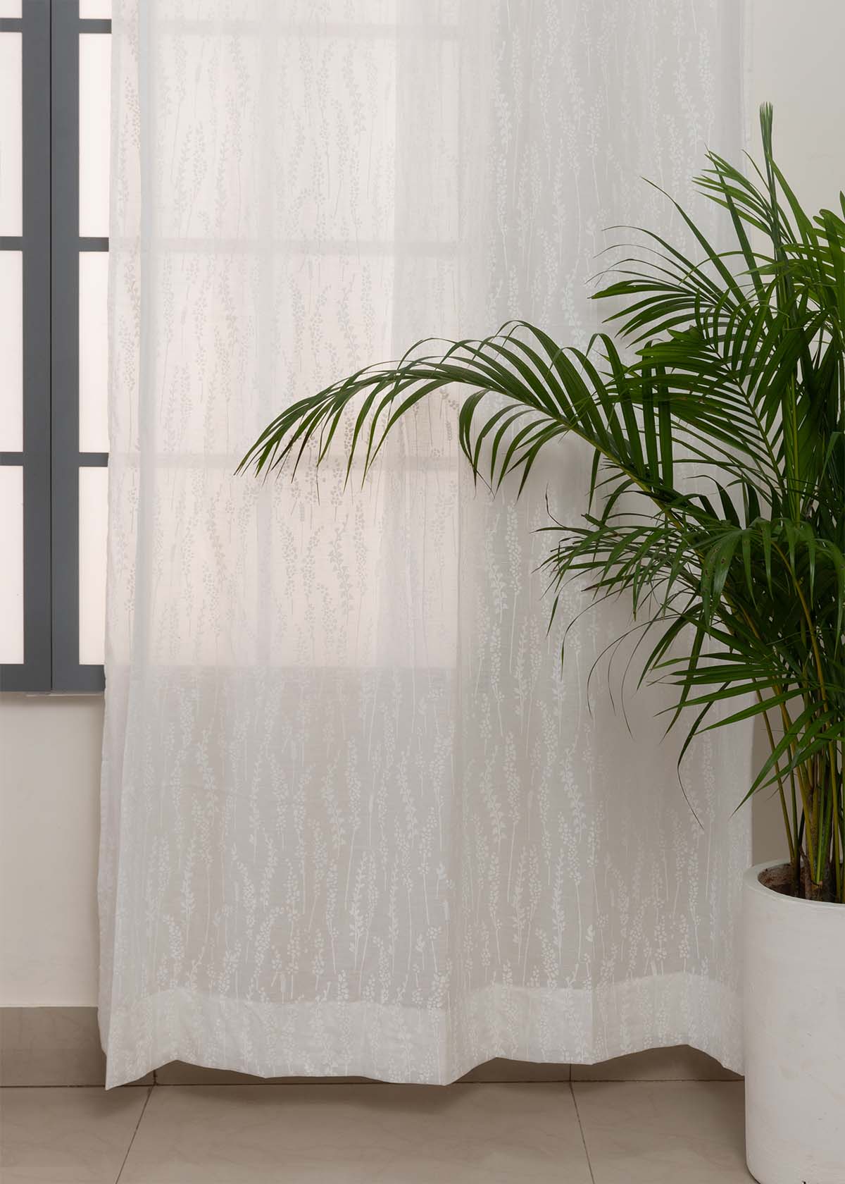Grass fileds floral prints 100% cotton sheer curtain for Living Room -  Light filtering - White, Blue - Single Panel