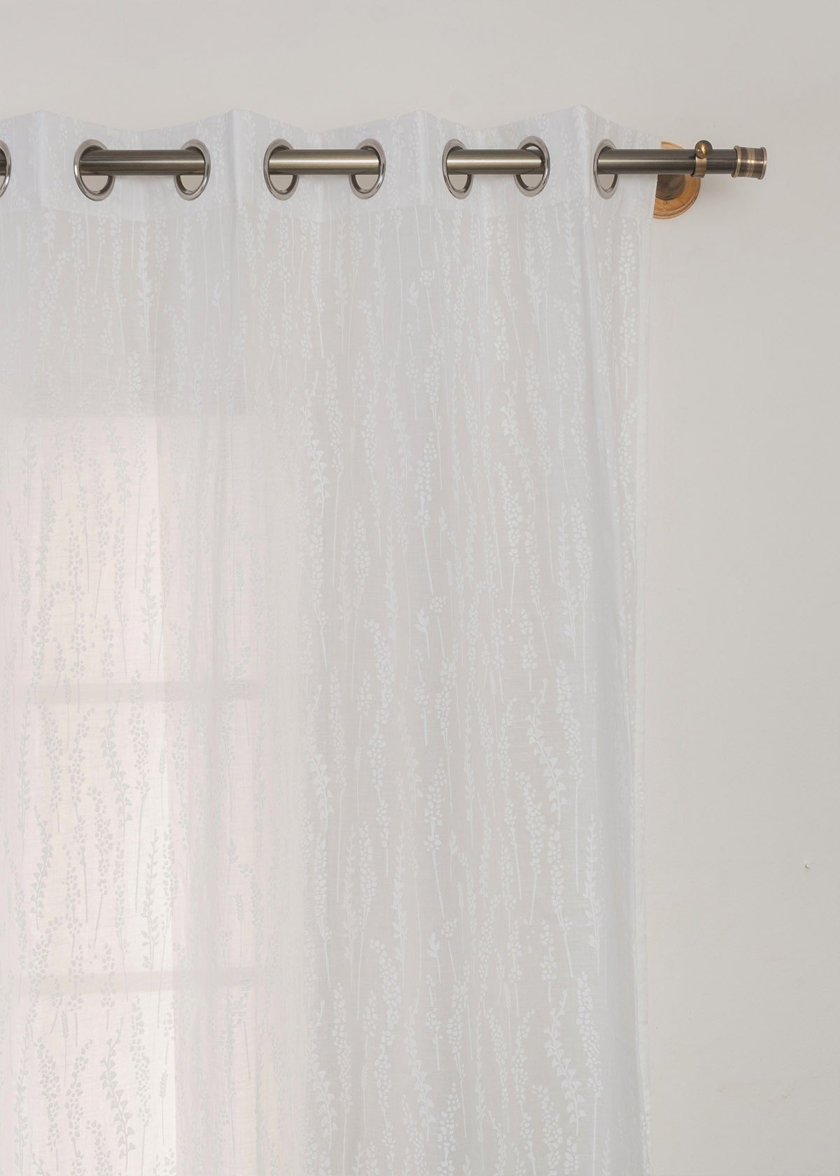 Grass fileds floral prints 100% cotton sheer curtain for Living Room -  Light filtering - White, Blue - Single Panel