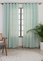 Ikat Chevron geometric prints 100% cotton curtain for Living Room & Bed Room - Room darkening - Grey, Yellow, Nile Blue - Single Panel