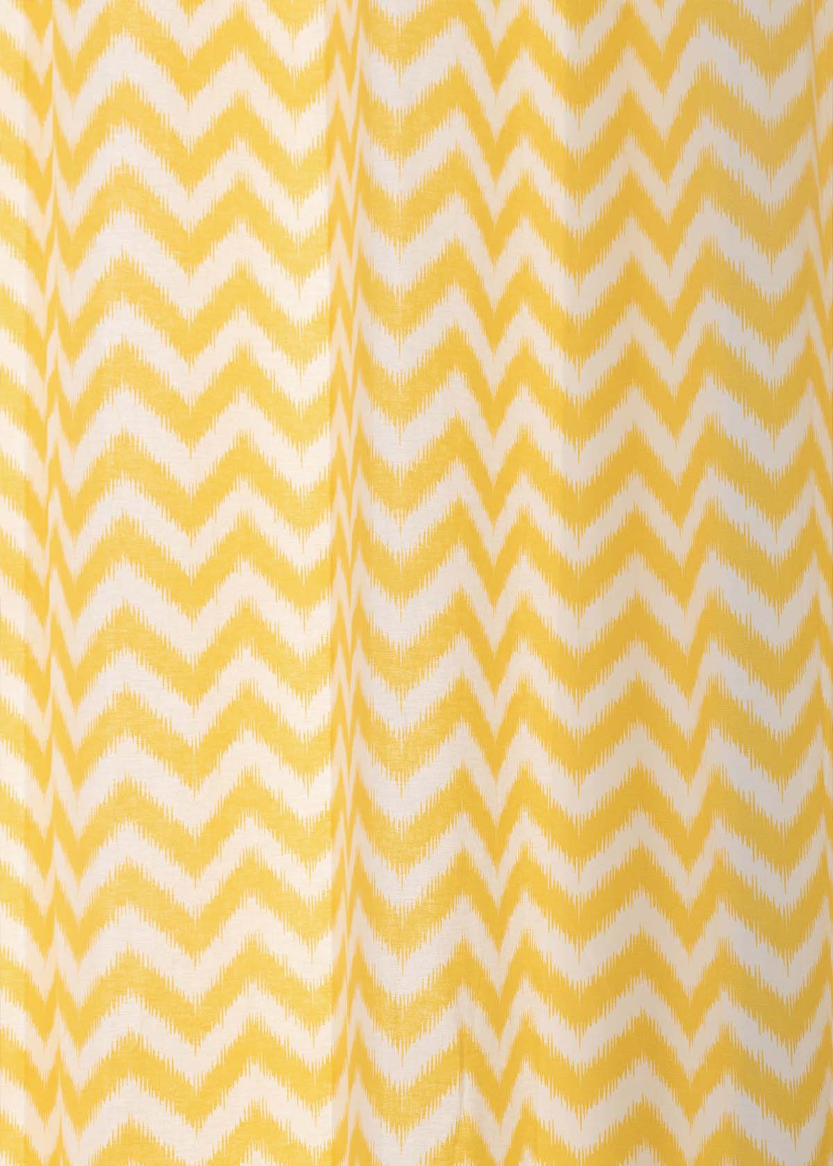 Ikat Chevron geometric prints 100% cotton curtain for Living Room & Bed Room - Room darkening - Grey, Yellow, Nile Blue - Single Panel