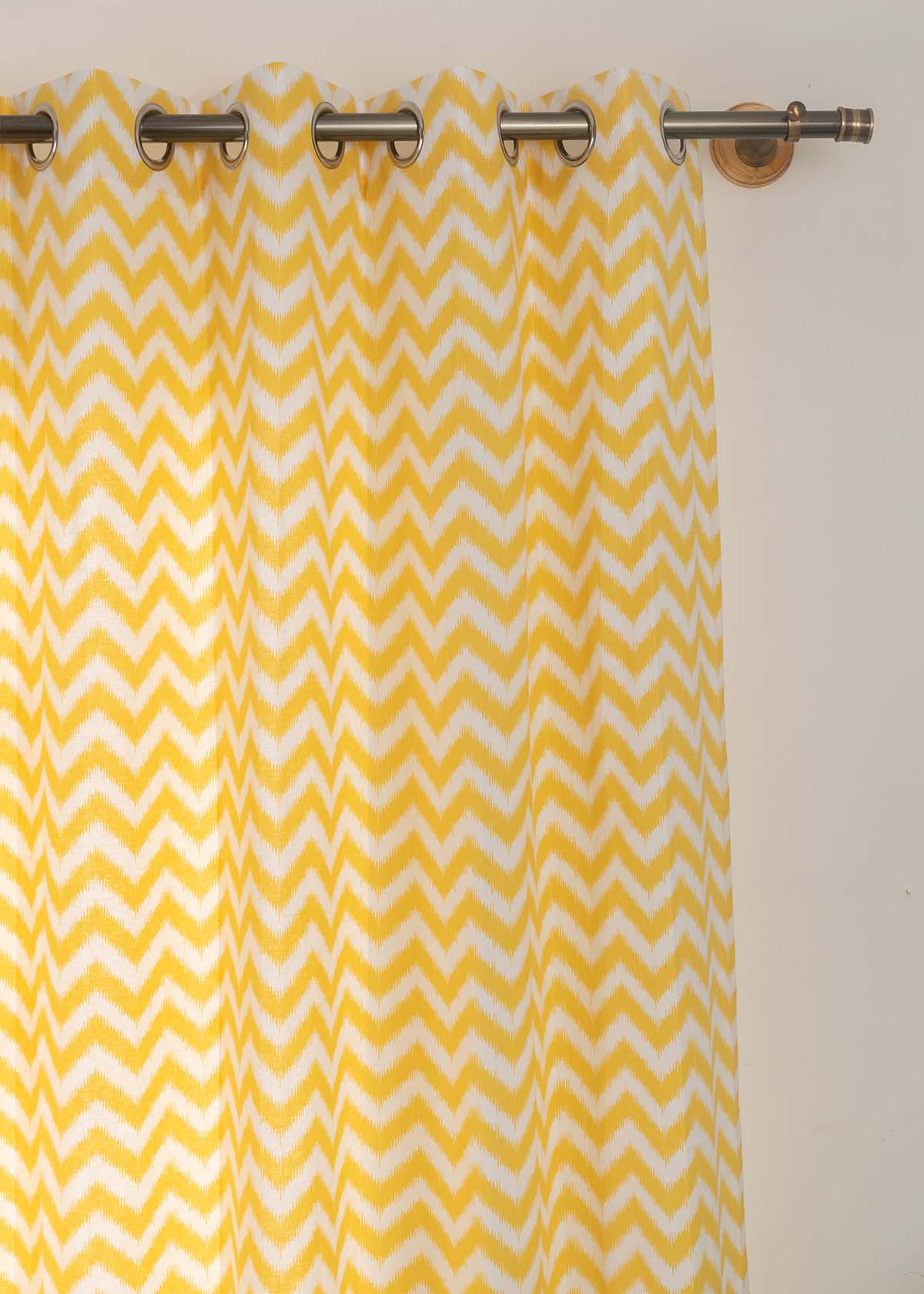 Ikat Chevron 100% Customizable Cotton geometric curtain for living room - Room darkening - Yellow