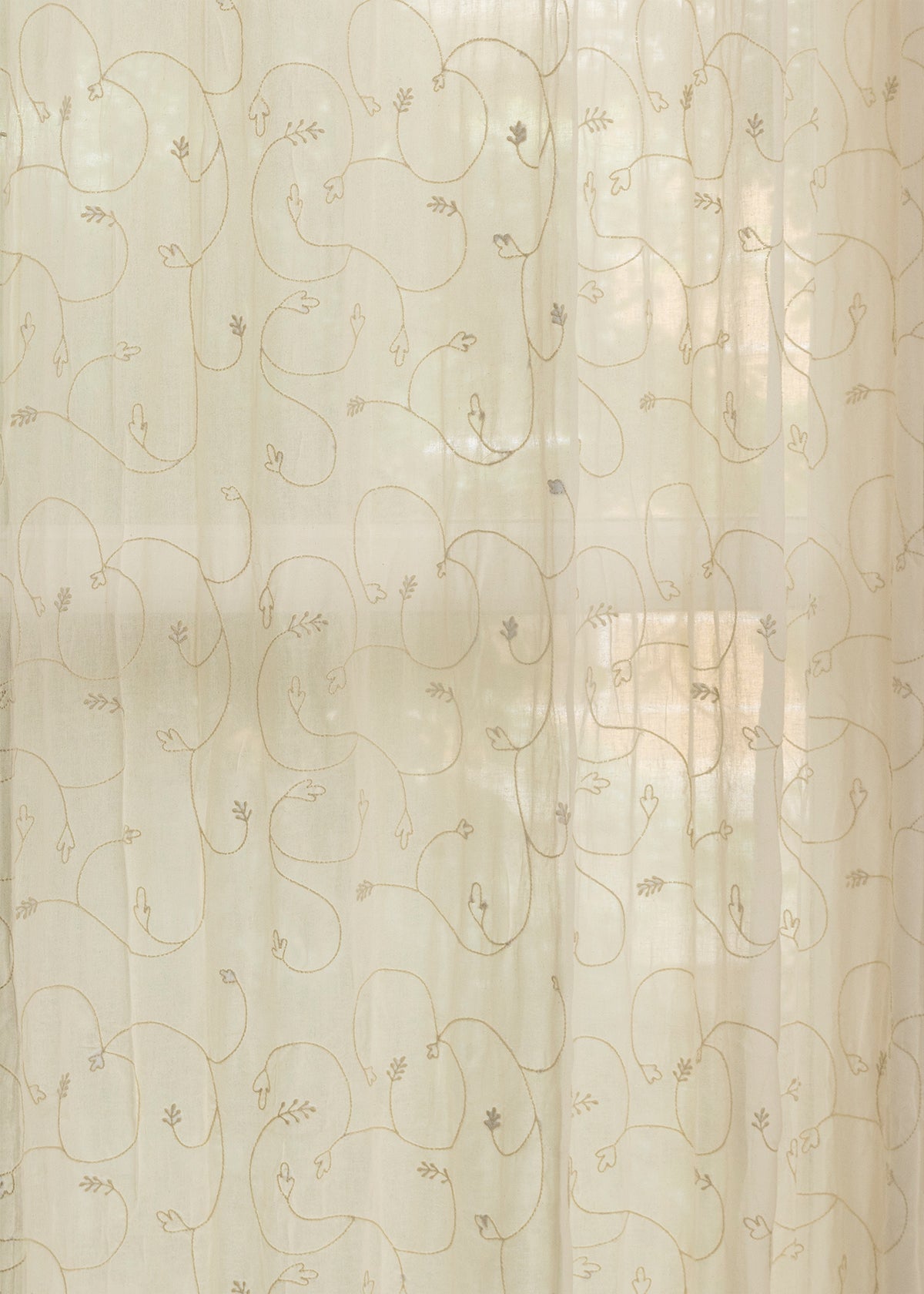 Ivy Vines vloral embroidered 100% cotton sheer curtain for Living room -  Light filtering - White, Cream - Single Panel