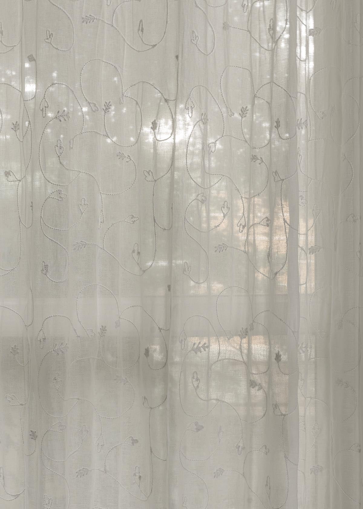 Ivy Vines vloral embroidered 100% cotton sheer curtain for Living room -  Light filtering - White, Cream - Single Panel