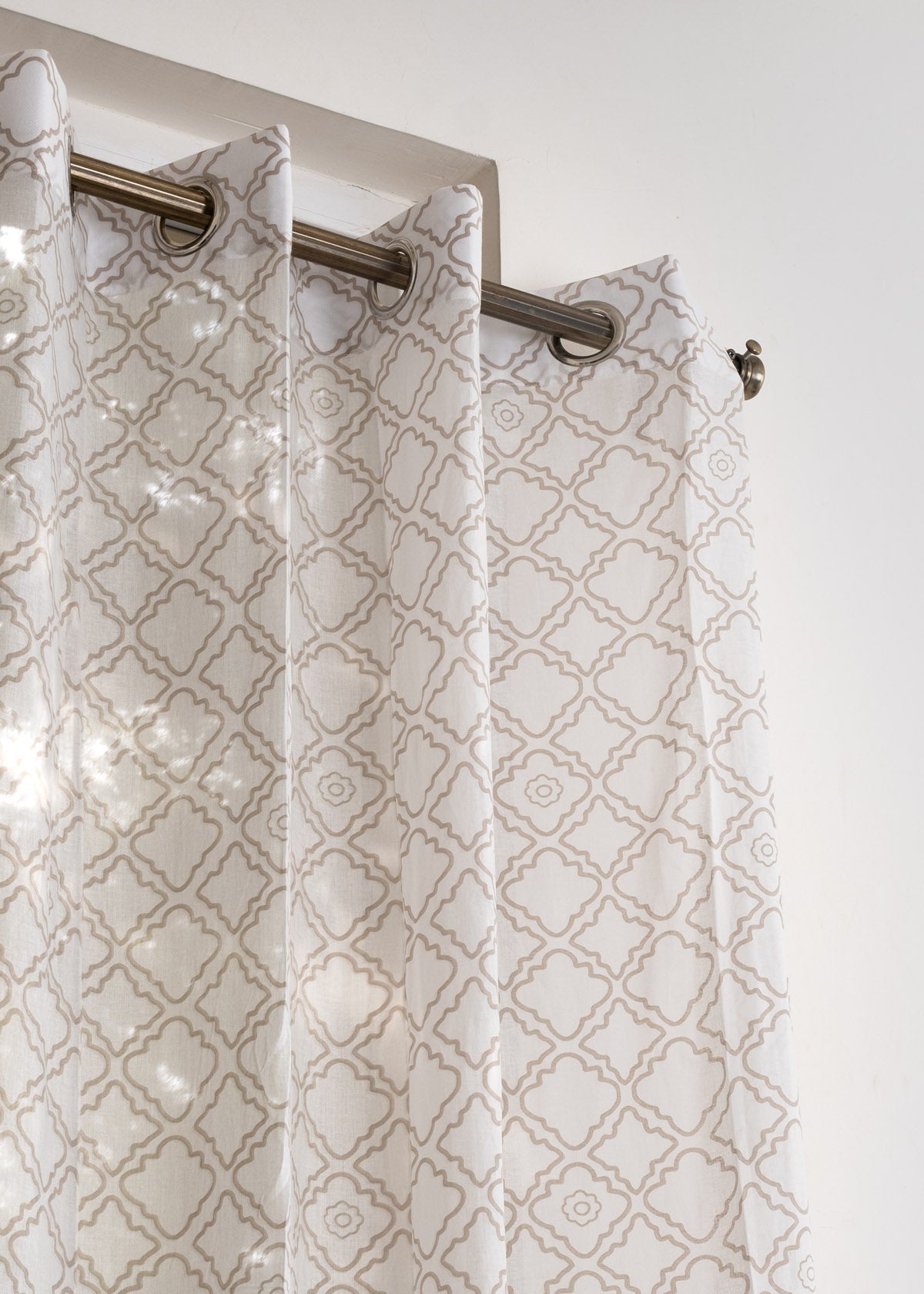 Lattice geometric 100% cotton Sheer curtain for Living room & bedroom - Light filtering - Walnut Grey - Single panel