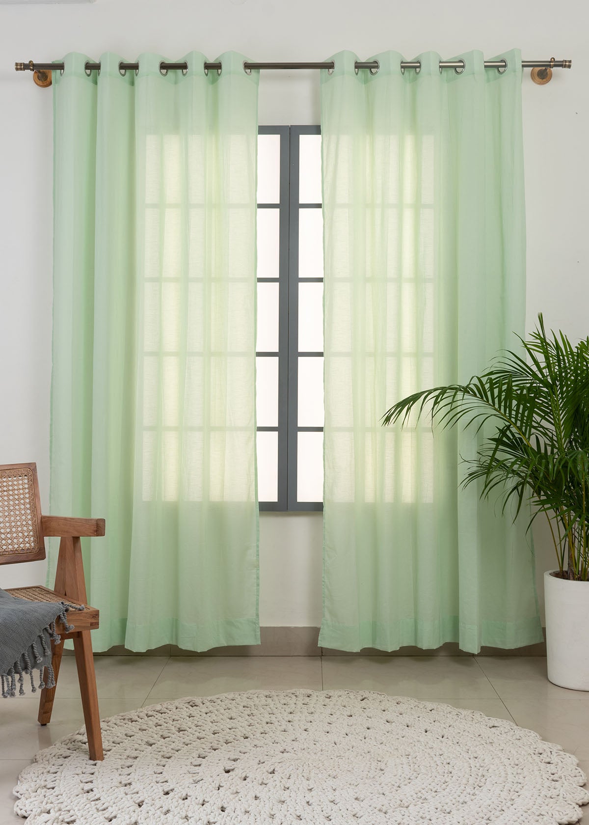 Solid colors 100% cotton sheer curtain for Living room & bedroom - Light filtering - Blue, White, Green, Yellow, Cream, Clay, Light Grey, Lavender - Single Panel