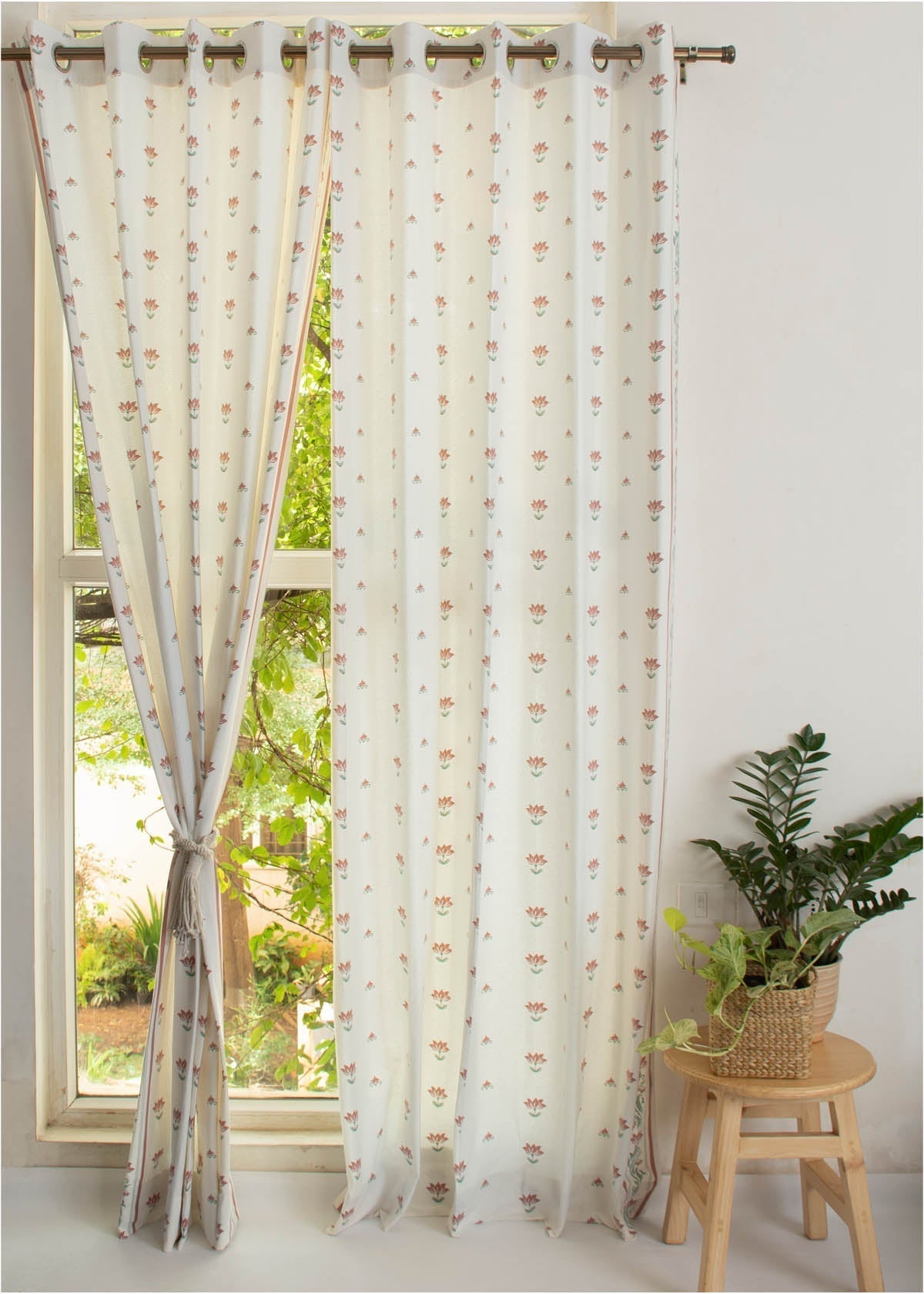 Lotus Pond minimal prints 100% cotton curtain for living room - Room darkening - Single panel