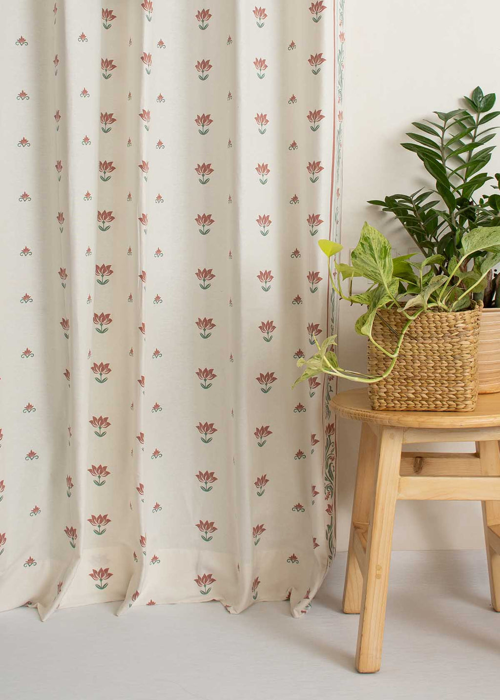 Lotus Pond minimal prints 100% cotton curtain for living room - Room darkening - Single panel