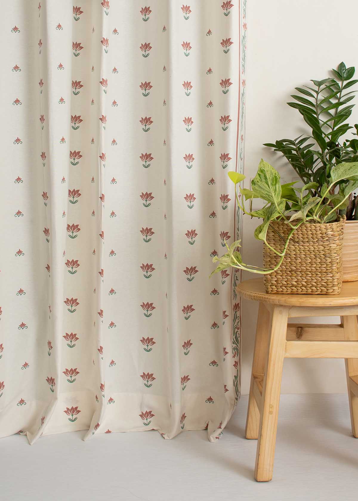 Lotus Pond minimal prints 100% cotton curtain for living room - Room darkening - Single panel