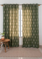Malabar ethnic Printed 100% cotton curtain for living room & Bedroom - Room darkening - Pepper Green - Single Panel