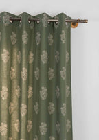 Malabar ethnic Printed 100% cotton curtain for living room & Bedroom - Room darkening - Pepper Green - Single Panel