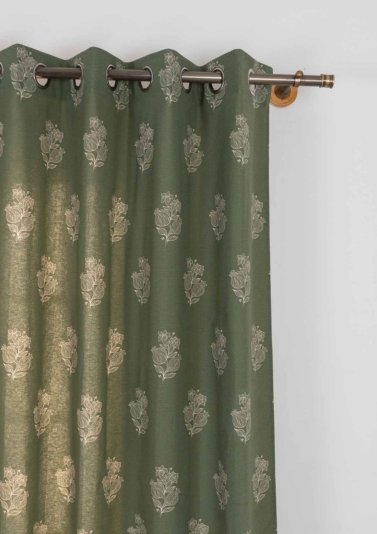 Malabar ethnic Printed 100% cotton curtain for living room & Bedroom - Room darkening - Pepper Green - Single Panel