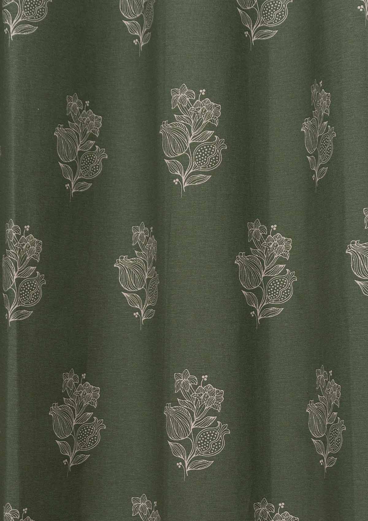 Malabar ethnic Printed 100% cotton curtain for living room & Bedroom - Room darkening - Pepper Green - Single Panel