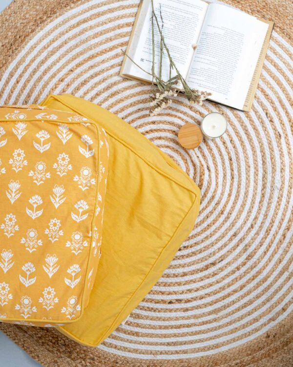 Solid Cotton Square Floor Cushion Cover - Mustard