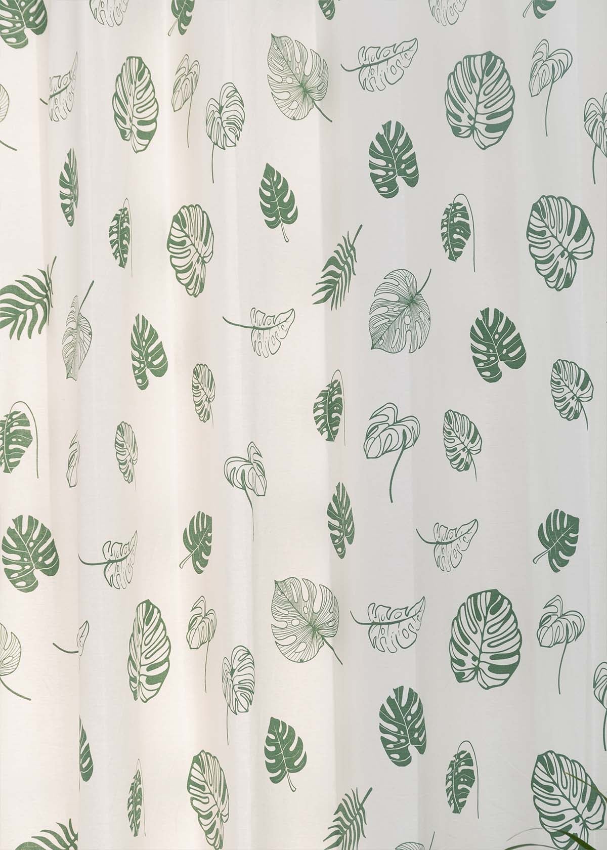Monstera floral Printed 100% cotton curtain for living room - Room darkening - Green - Single Panel