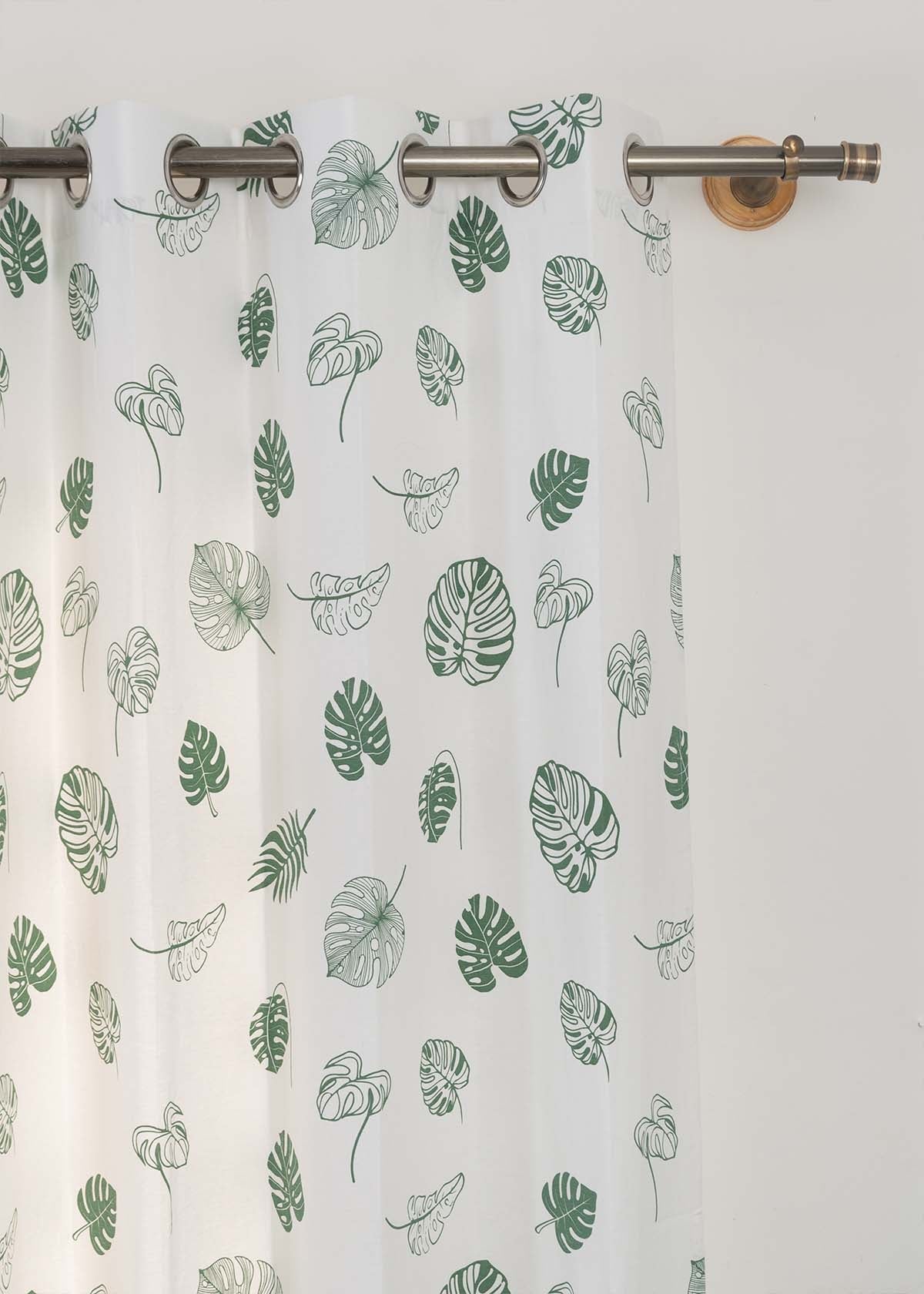 Monstera floral Printed 100% cotton curtain for living room - Room darkening - Green - Single Panel