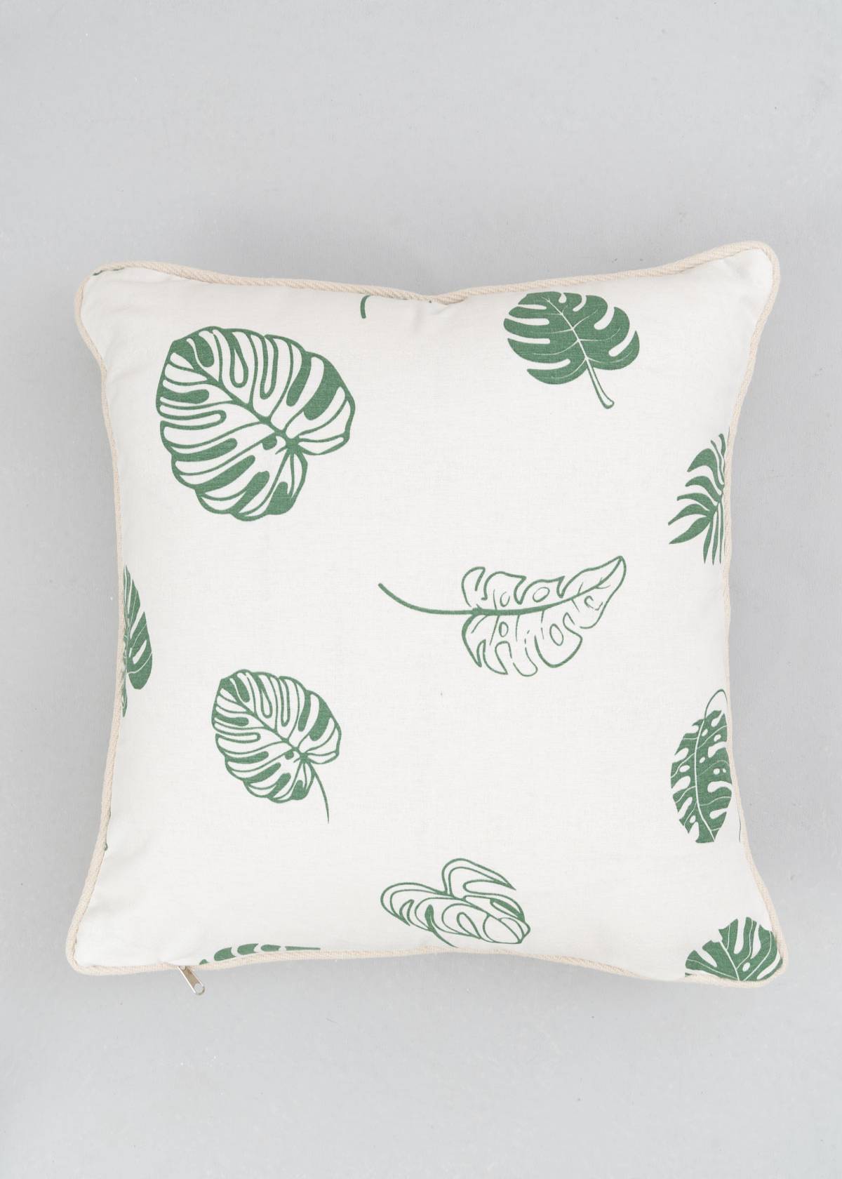 Monstera Printed 100% cotton floral cushion cover for sofa - Green