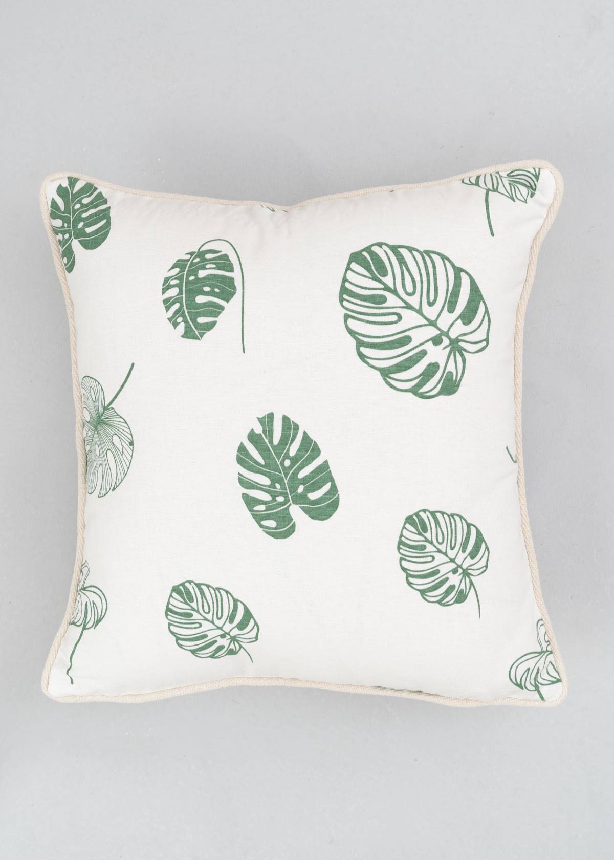 Monstera Printed 100% cotton floral cushion cover for sofa - Green