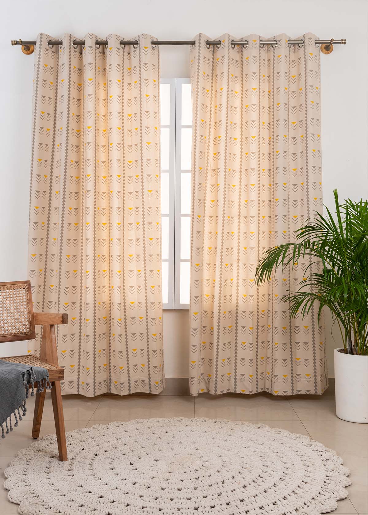 Mudline ethnic Printed 100% cotton curtain for living room - Room darkening - Mustard - Single Panel