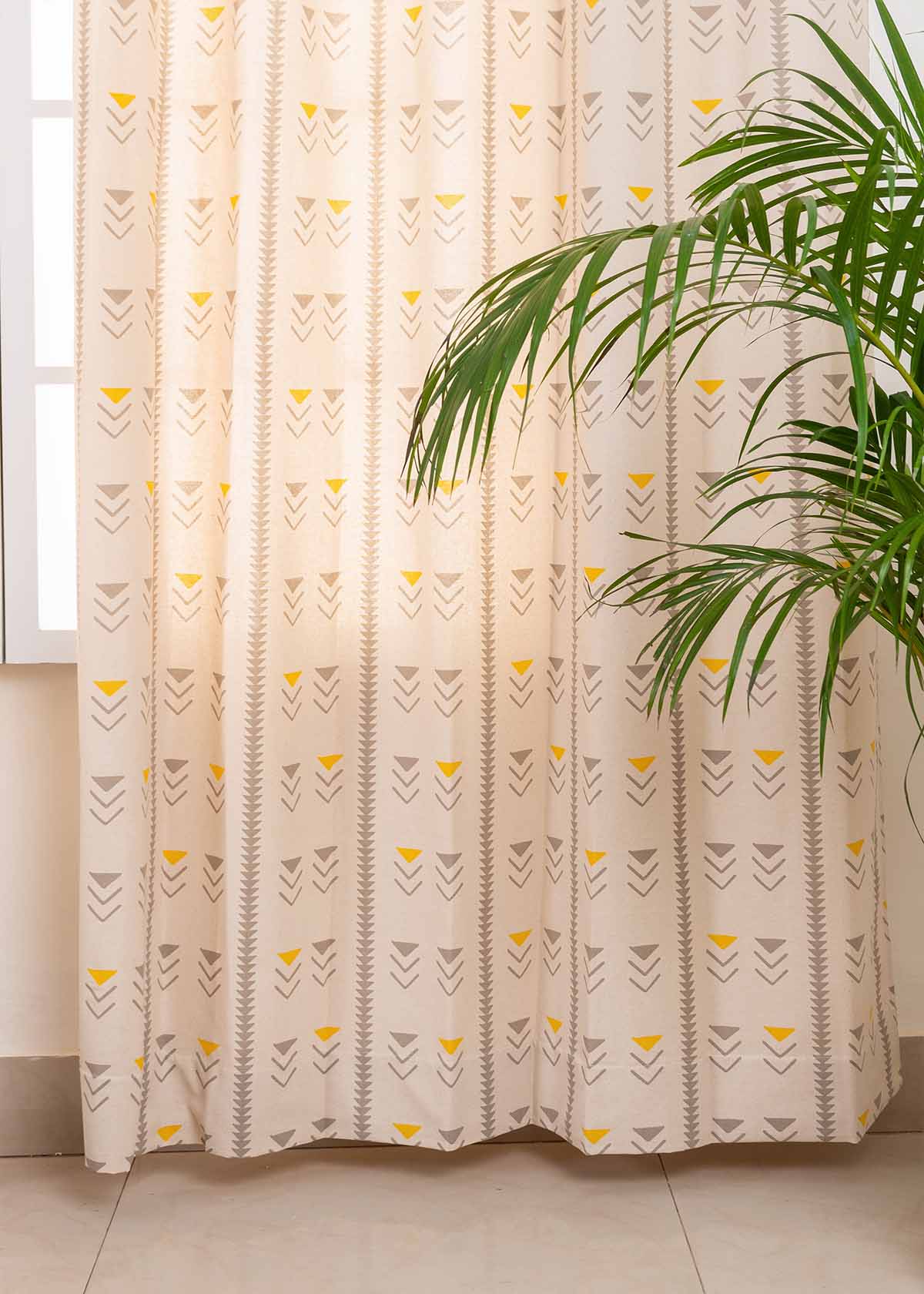 Mudline Printed 100% Customizable Cotton ethnic curtain for living room - Room darkening - Mustard