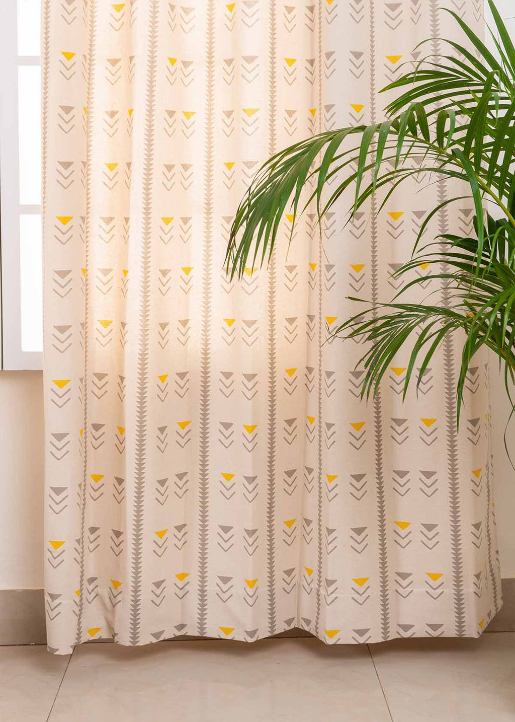 Mudline ethnic Printed 100% cotton curtain for living room - Room darkening - Mustard - Single Panel