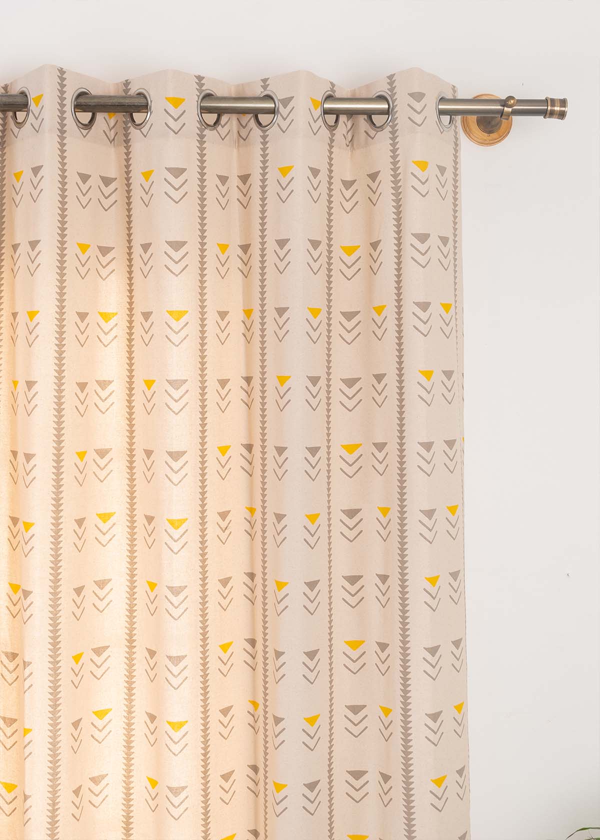 Mudline ethnic Printed 100% cotton curtain for living room - Room darkening - Mustard - Single Panel