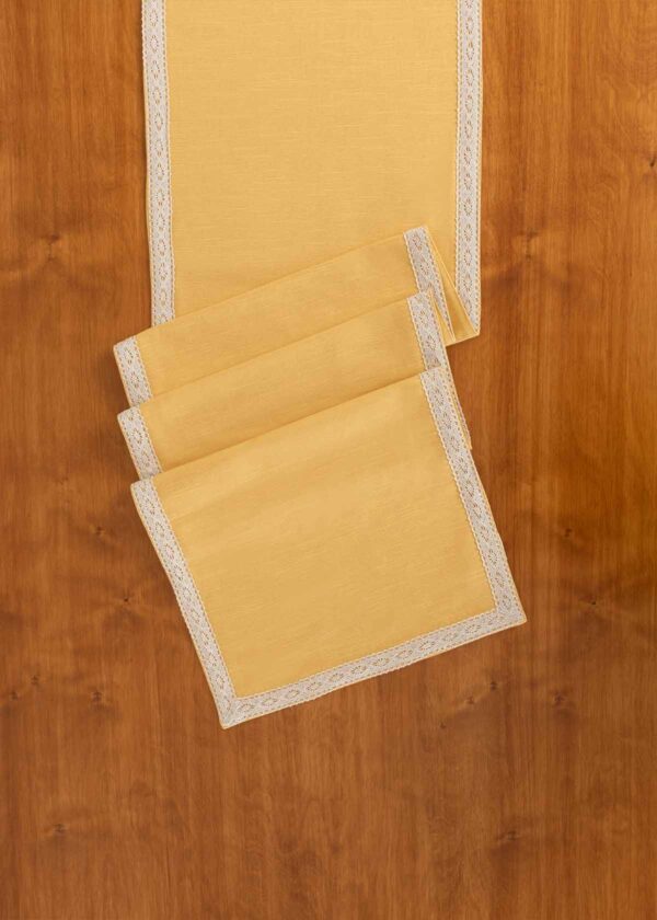 Solid Mustard 100% cotton plain table runner for 4 seater or 6 seater dining with lace boarder - Mustard