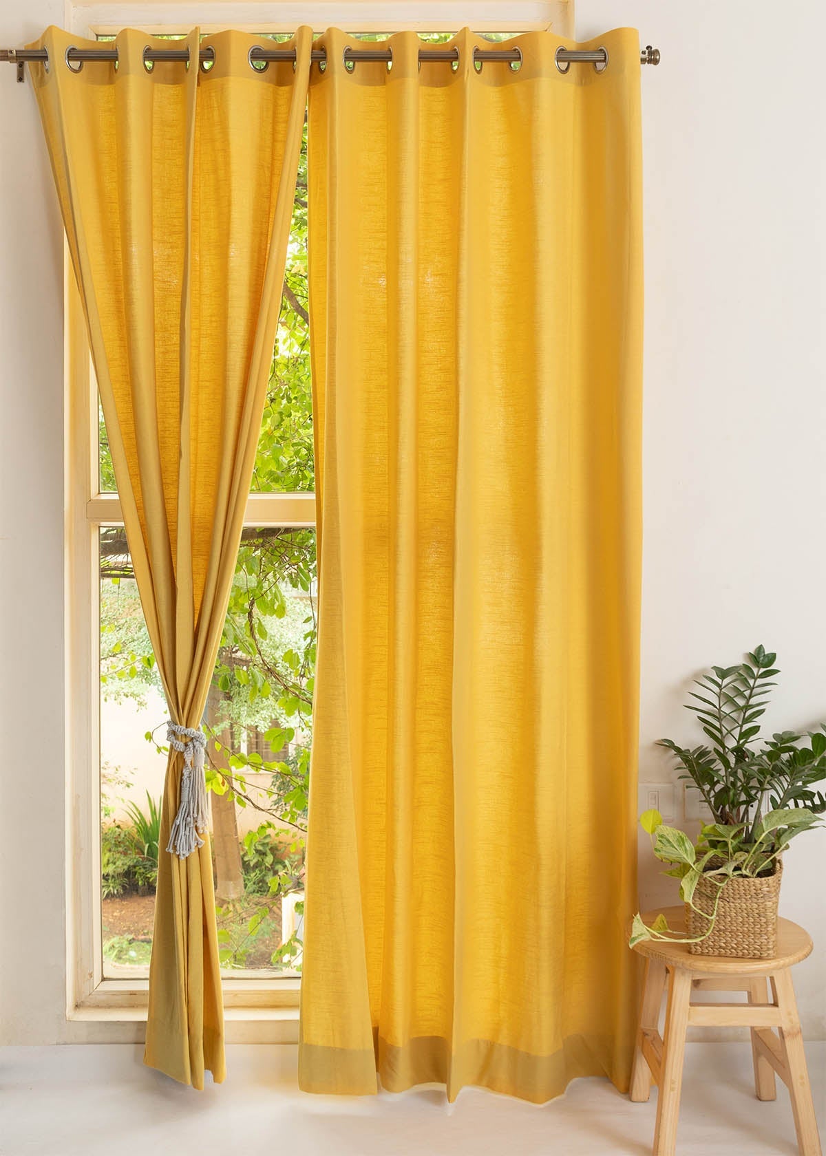 Solid Mustard 100% Customizable Cotton plain curtain for bedroom - Room darkening