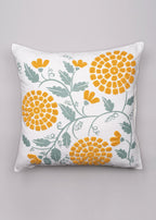 Mystique Marigold 100% cotton embroidered decorative cushion cover for sofa - Green