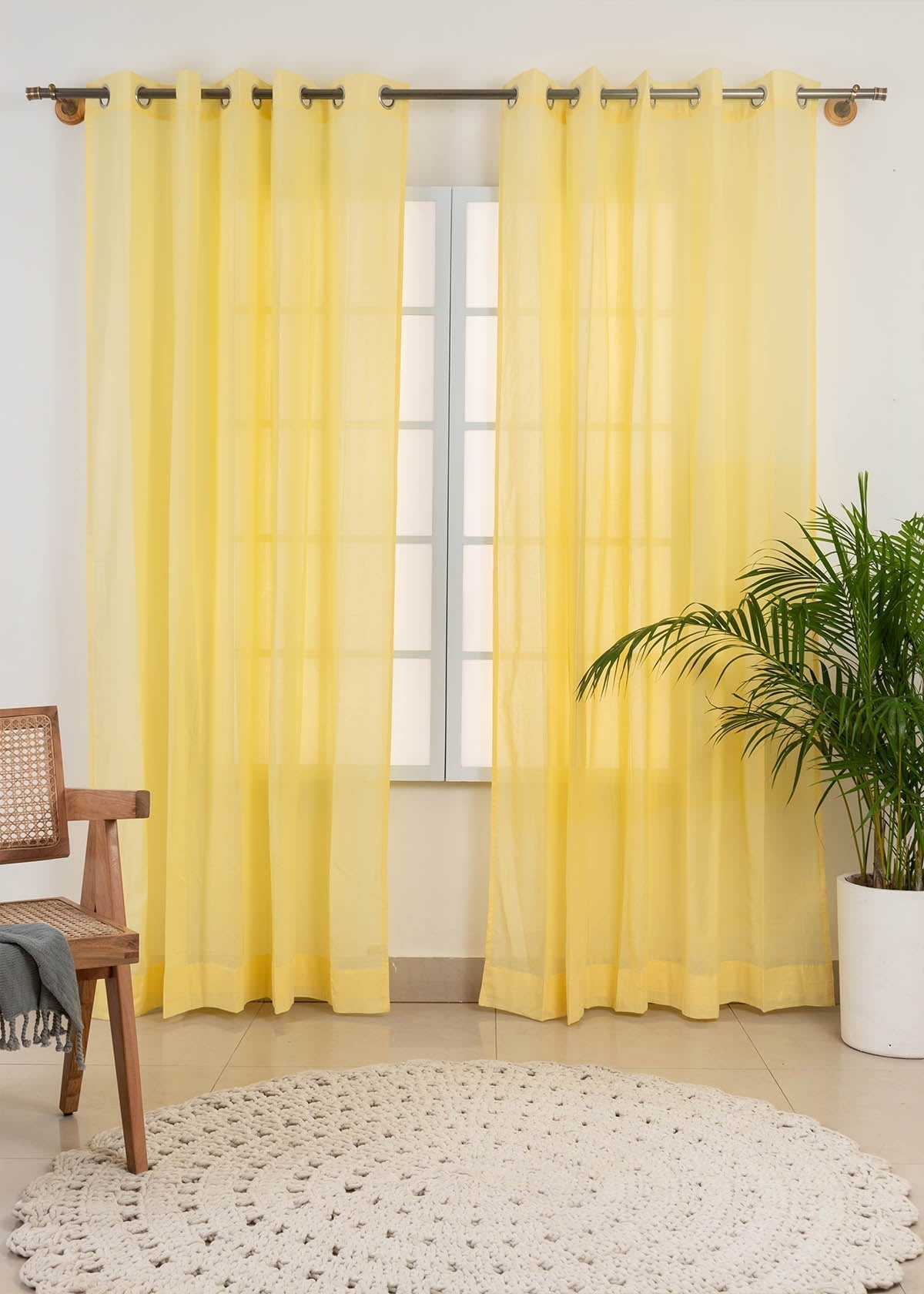 Solid colors 100% cotton sheer curtain for Living room & bedroom - Light filtering - Blue, White, Green, Yellow, Cream, Clay, Light Grey, Lavender - Single Panel