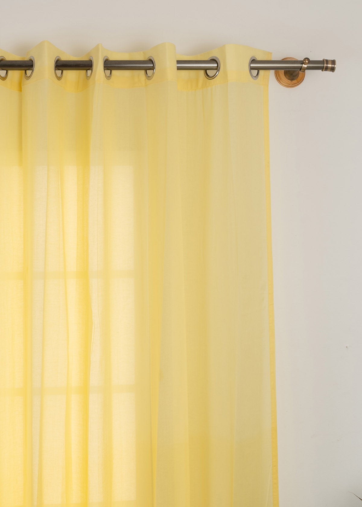 Solid Pale Yellow sheer 100% cotton plain curtain for Living room & bedroom - Light filtering - Pack of 1