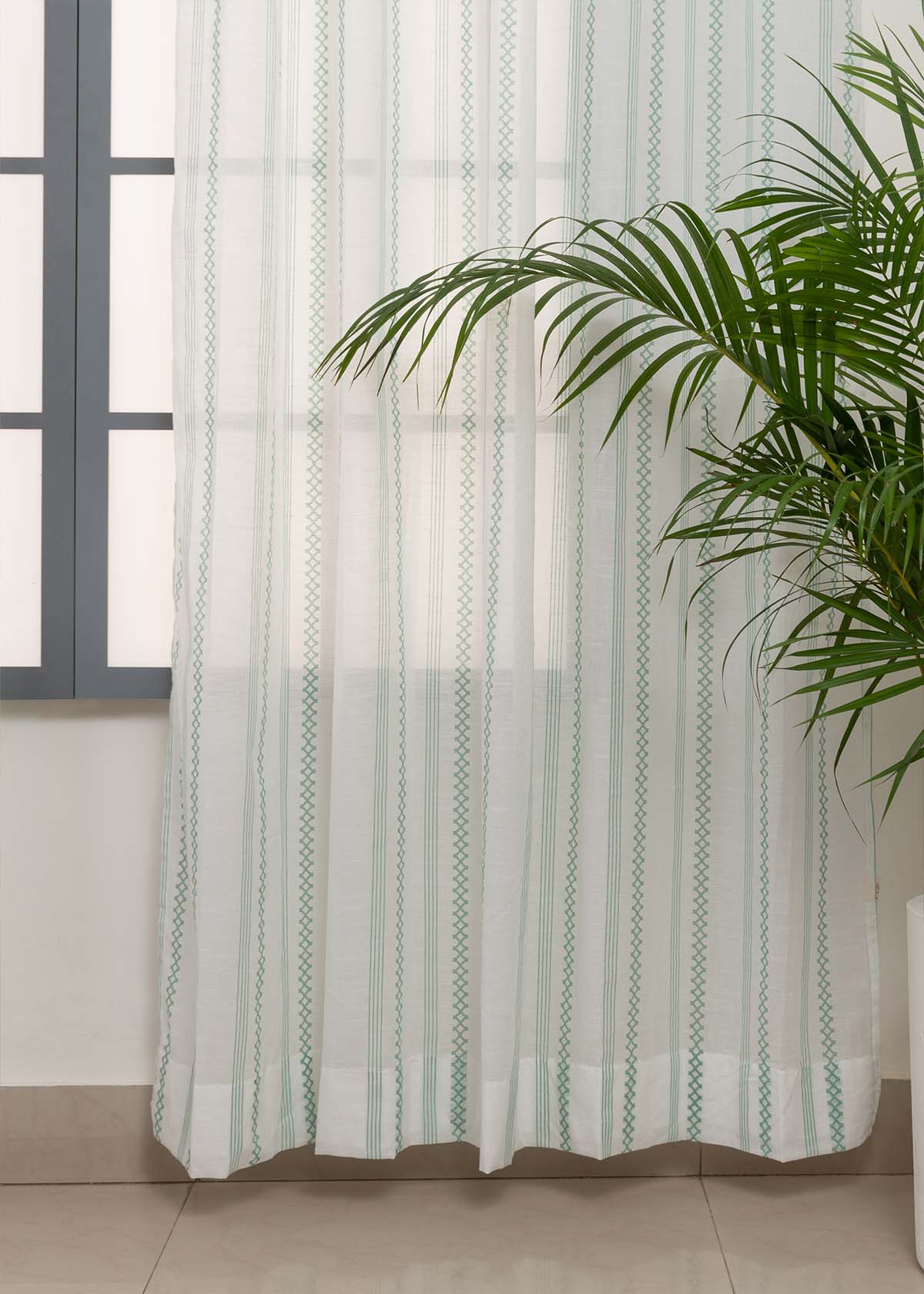 Picket Fence 100% Customizable Cotton Sheer Geometric curtain for Living room & bedroom - Light filtering - Sage Green