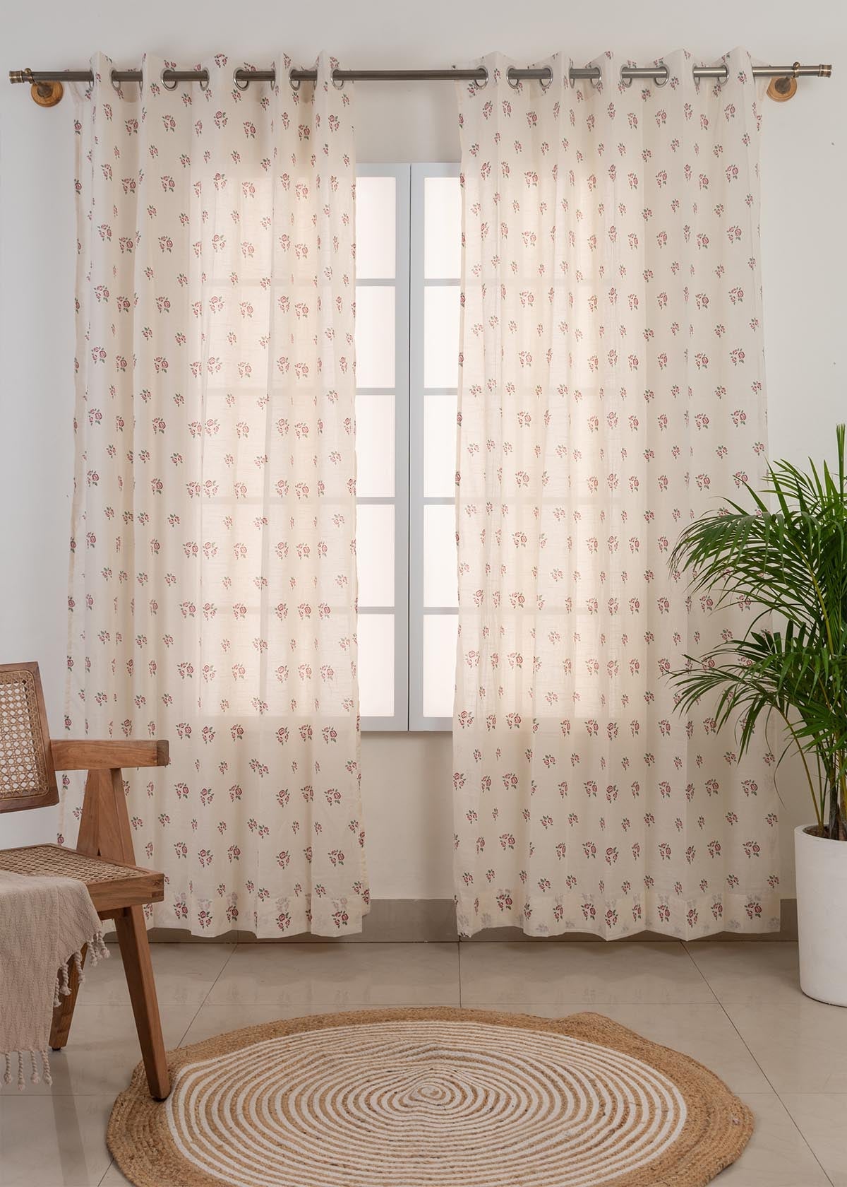 Rose Garden floral prints 100% Cotton Sheer curtain for Living room - Light filtering - Lavender, Wine Red - Single Panel