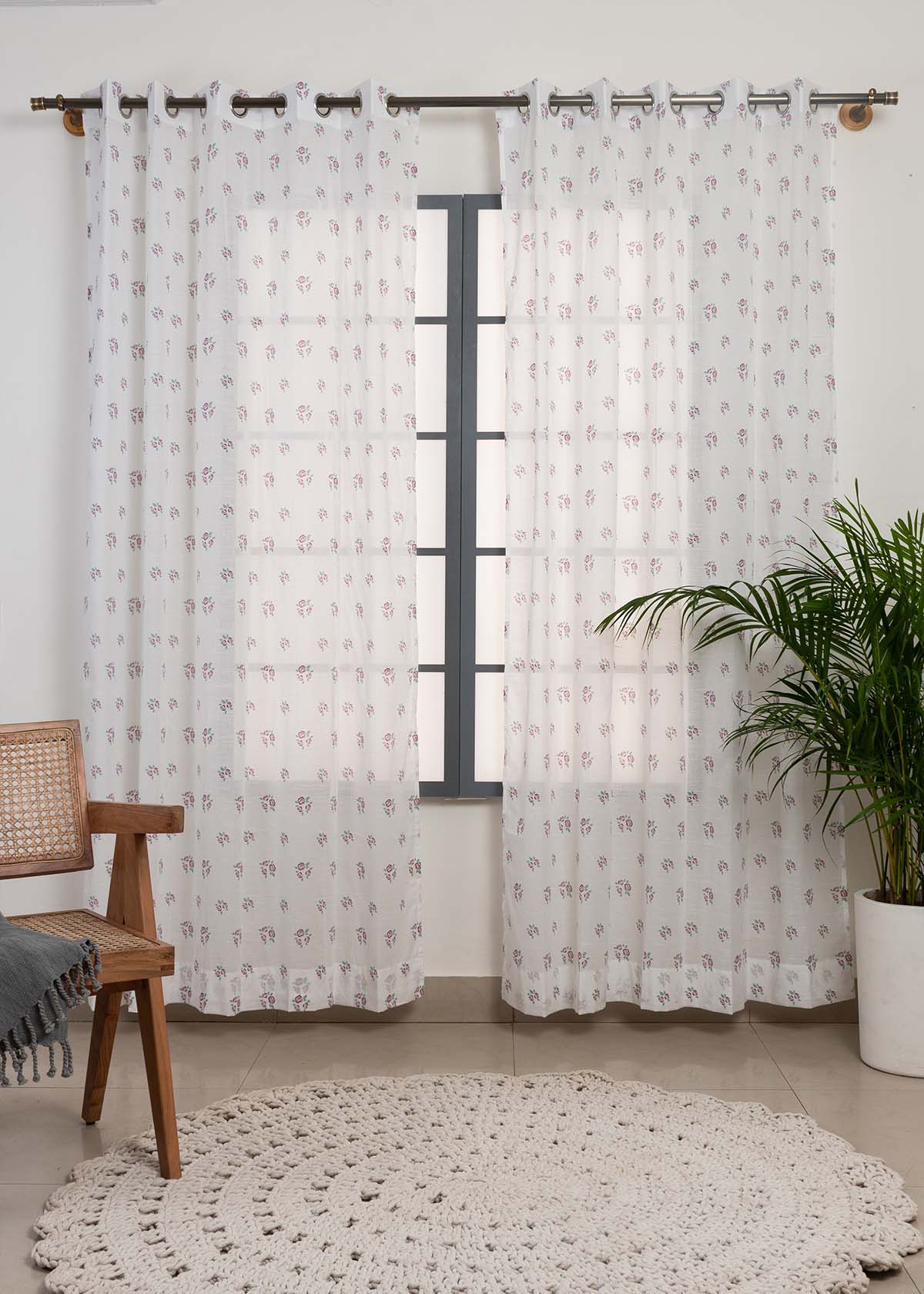 Rose Garden floral prints 100% Cotton Sheer curtain for Living room - Light filtering - Lavender, Wine Red - Single Panel