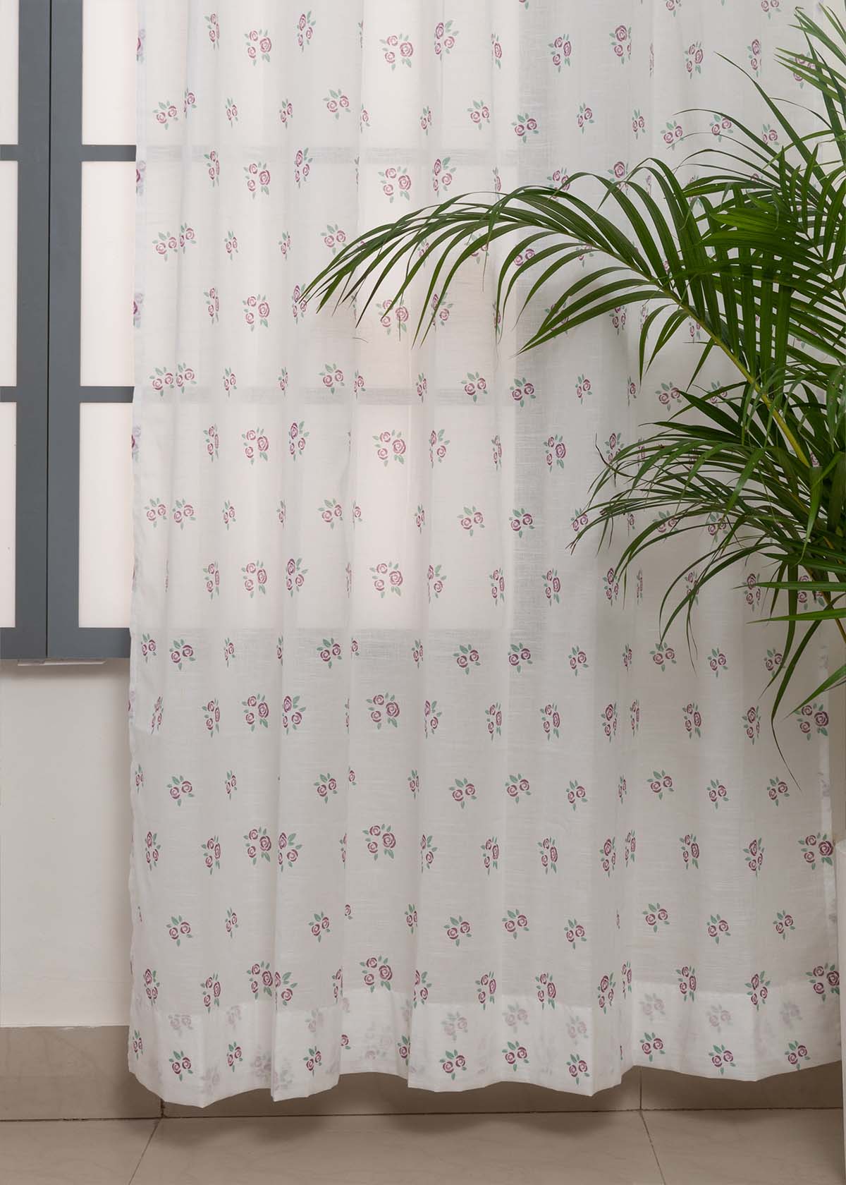 Rose Garden floral prints 100% Cotton Sheer curtain for Living room - Light filtering - Lavender, Wine Red - Single Panel