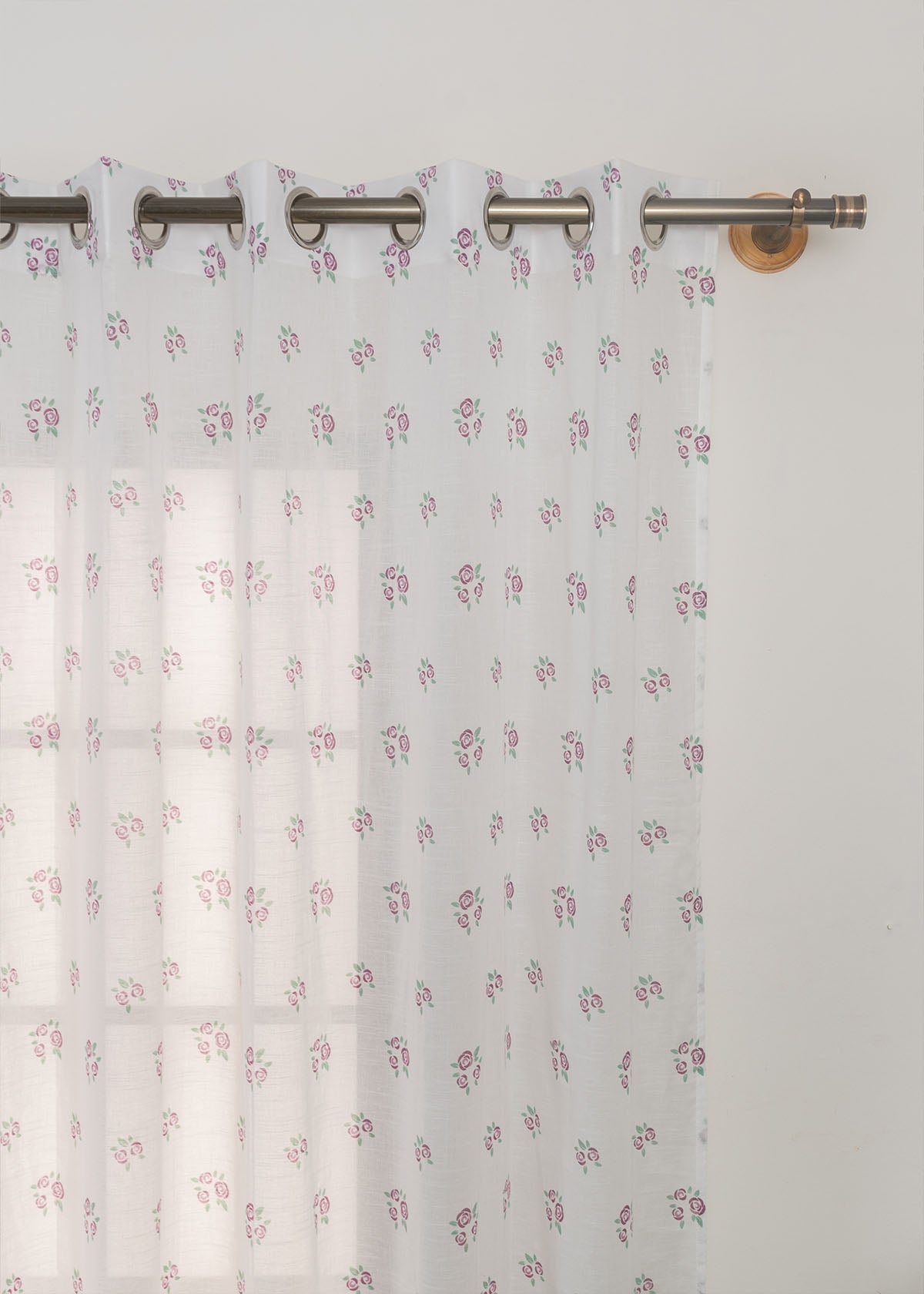 Rose Garden floral prints 100% Cotton Sheer curtain for Living room - Light filtering - Lavender, Wine Red - Single Panel