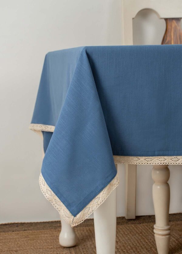 Solid Royal Blue 100% cotton plain table cloth for 4 seater or 6 seater dining with lace border