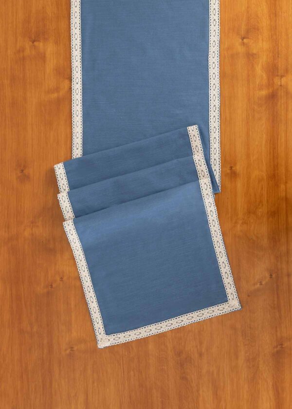 Solid Royal Blue 100% cotton plain table runner for 4 seater or 6 seater dining with lace boarder - Royal blue