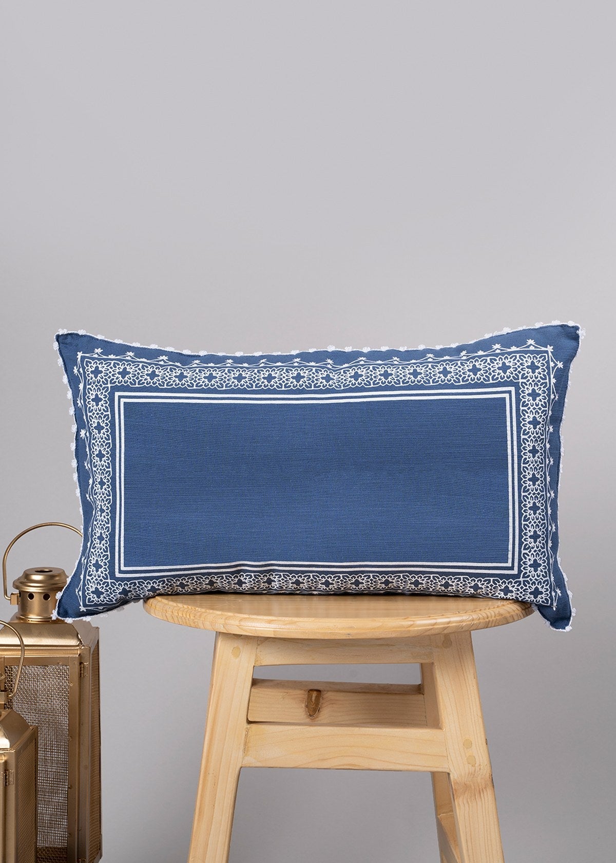 Royal Gallery geometric prints with floral lace 100% cotton cushion cover for sofa - Multicolor