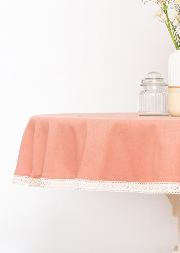 Solid Rust 100% cotton plain table cloth for 4 seater or 6 seater dining with lace border