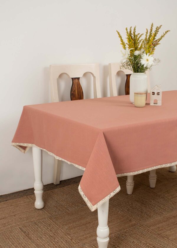 Solid colors with lace border 100% cotton table cloth for 4 seater, 6 seater, 8 seater dining table