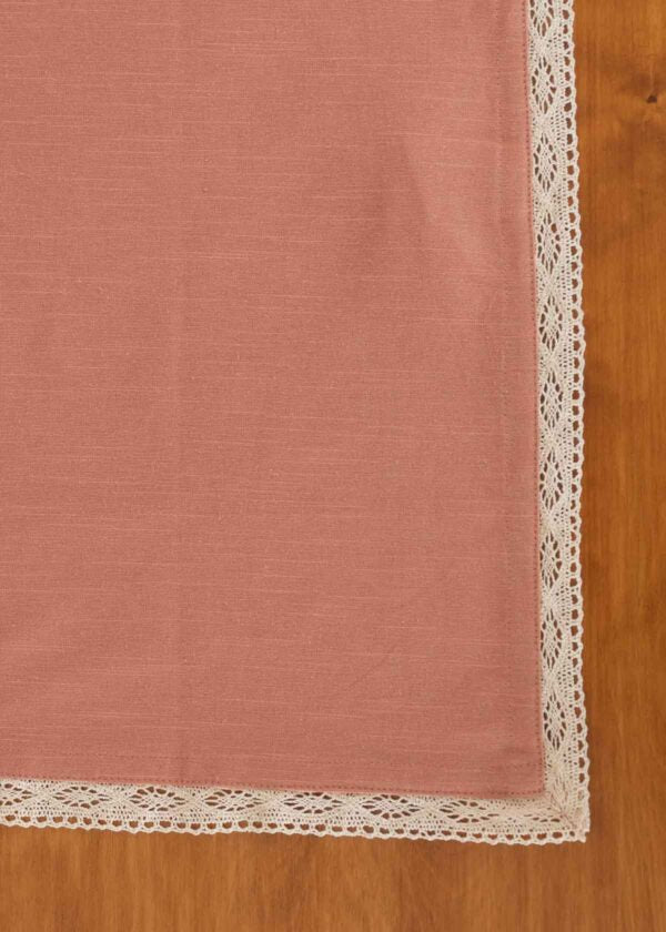 Solid Rust 100% cotton plain table cloth for 4 seater or 6 seater dining with lace border