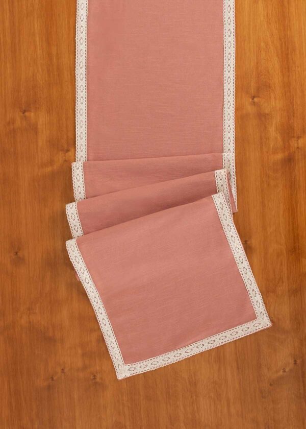 Solid Rust 100% cotton plain table runner for 4 seater or 6 seater dining with lace boarder - Rust