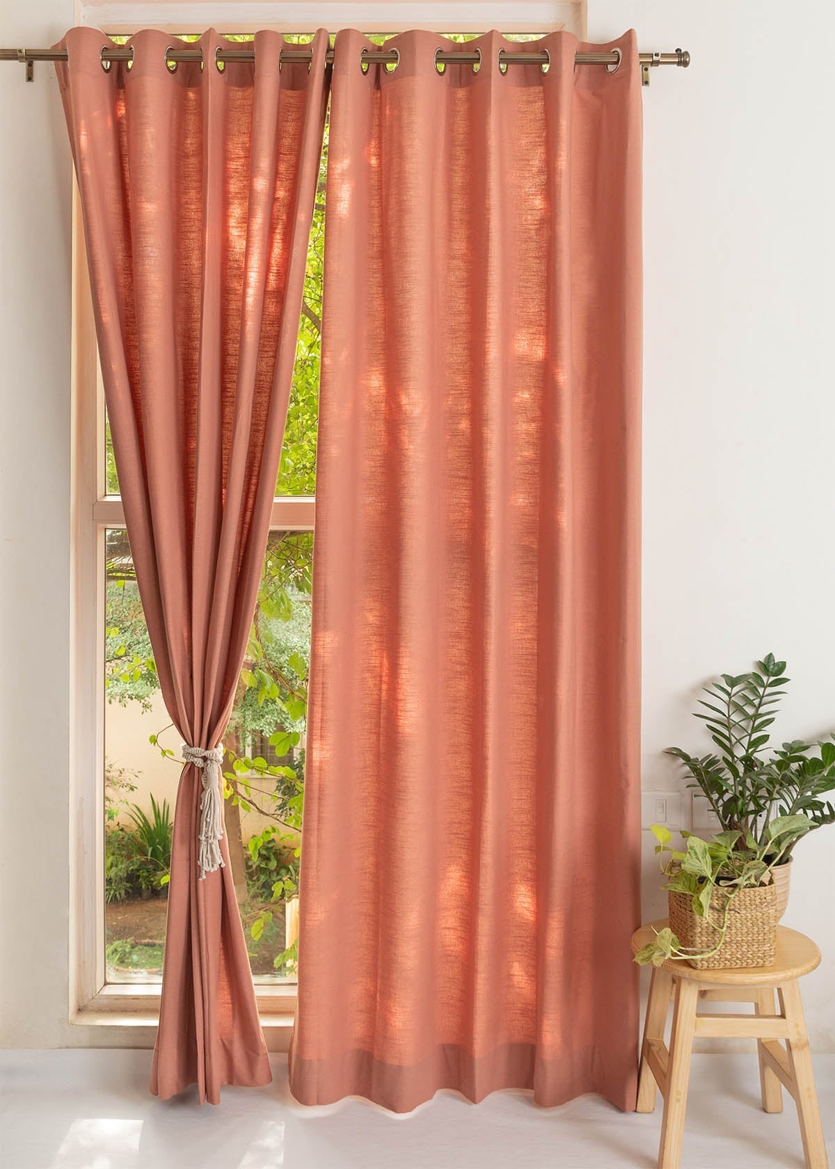 Solid Rust 100% cotton plain curtain for bedroom - Room darkening - Pack of 1