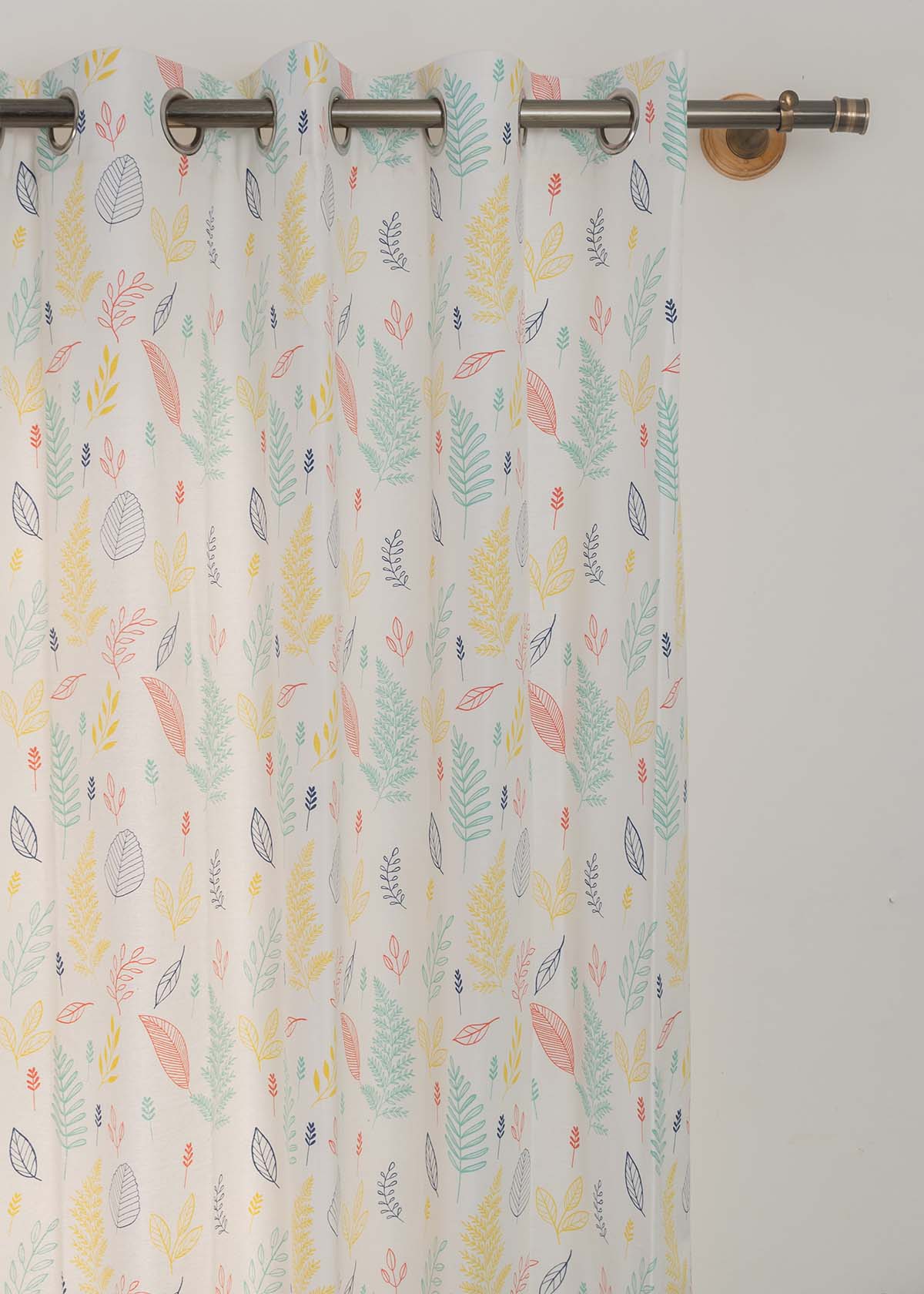 Rustling Leaves floral printed 100% cotton curtain for Living room and bed room - Room darkening - Green, Multicolor - Single Panel
