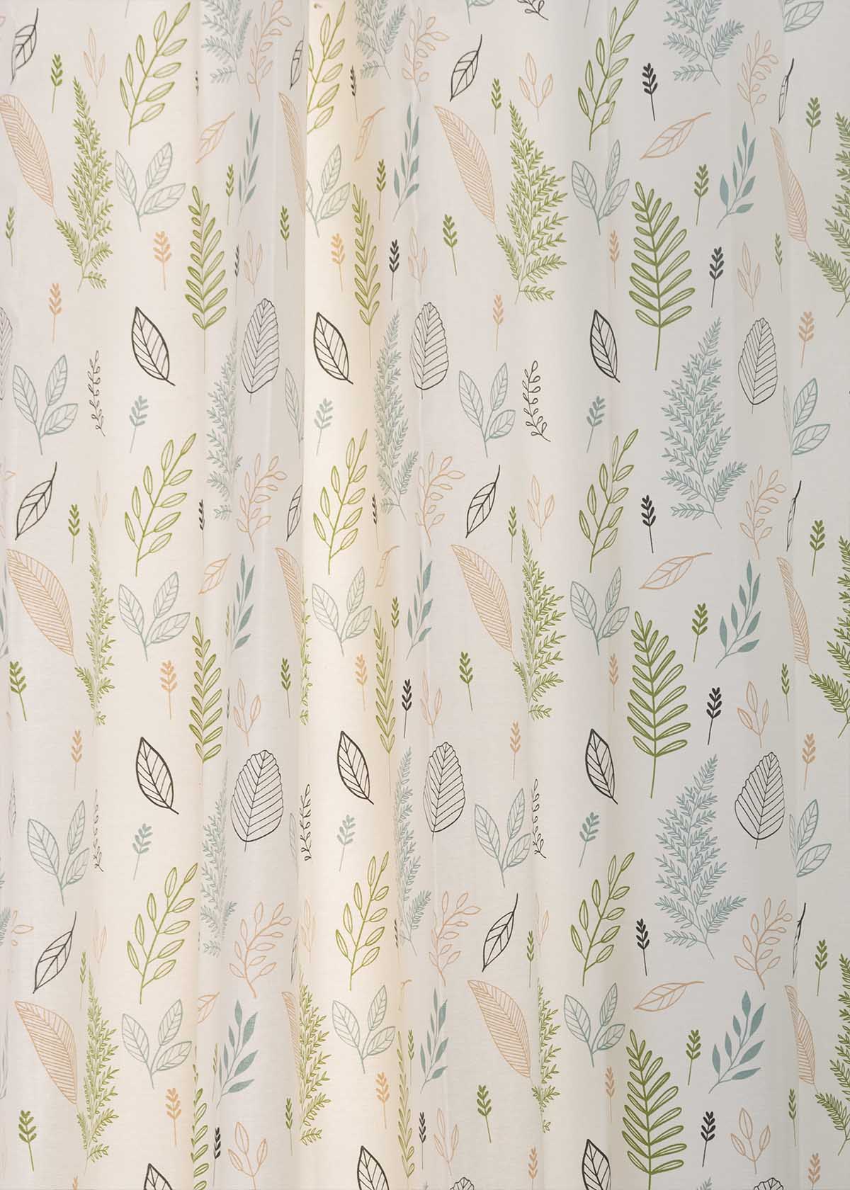 Rustling Leaves floral printed 100% cotton curtain for Living room and bed room - Room darkening - Green, Multicolor - Single Panel